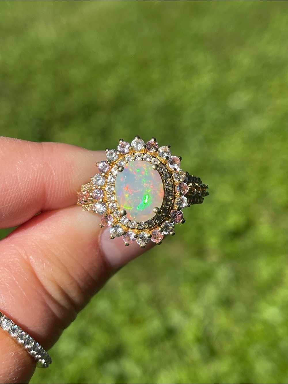 AAA Ethiopian Welo Opal and Multi Gemstone Ring